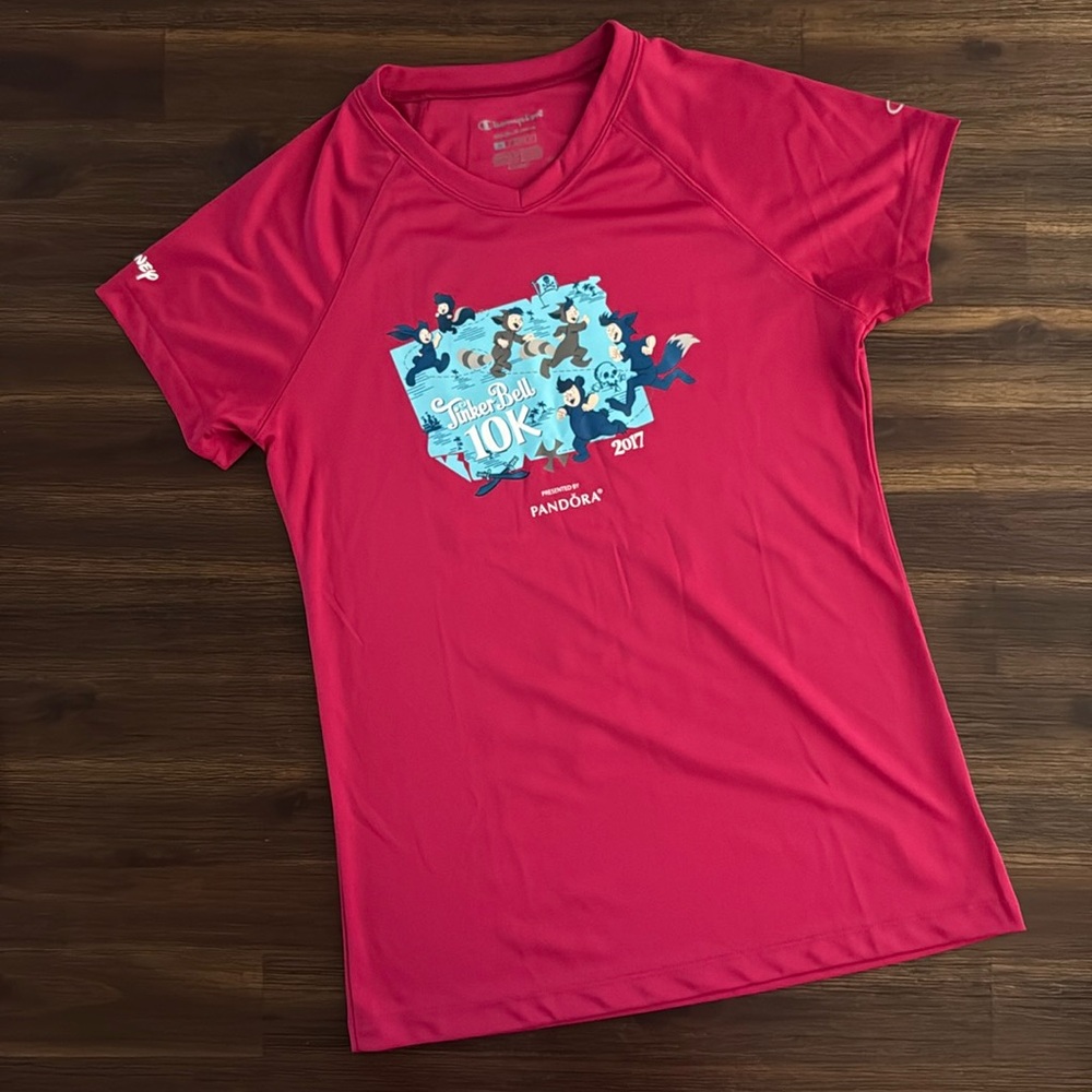 Champion V-Neck Athletic T-Shirt 2017 Disneyland Tinker Bell 10k Small